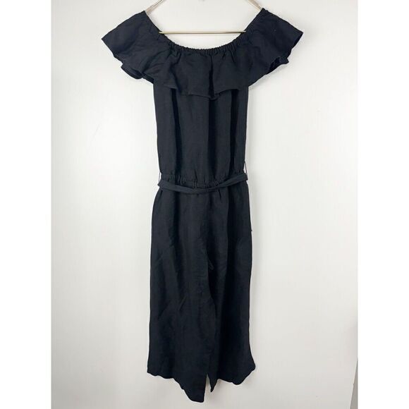 TOMMY BAHAMA Cropped Jumpsuit XS Black Linen Off-The-Shoulder - Picture 5 of 5